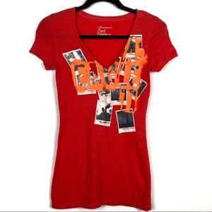 American Eagle V-neck fitted graphic tee.  Size XS